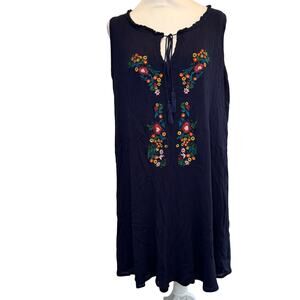 Speechless 0X (Size 14 16) blue sleeveless shift dress embroidered floral boho
